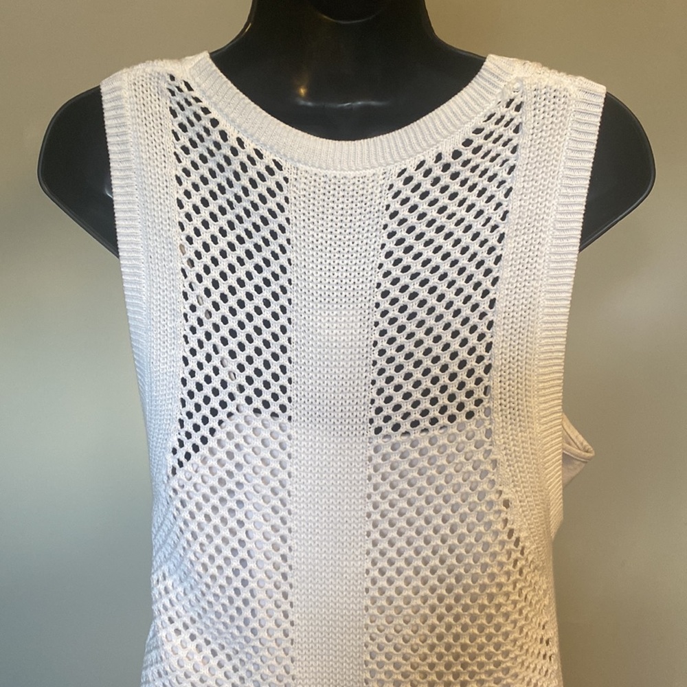 NWT BANANA REPUBLIC WOMEN’S WHITE SLEEVELESS KNIT SWEATER MESH TOP - Picture 6 of 11
